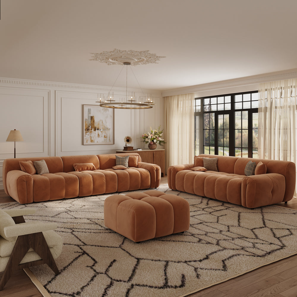 POVISON SF8201OV2V3 Mid-Century Tufted Retro Velvet Sofa Set