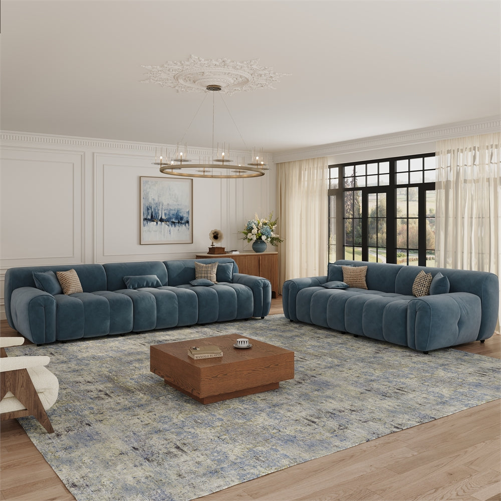 POVISON SF8201OV2V3 Mid-Century Tufted Retro Velvet Sofa Set