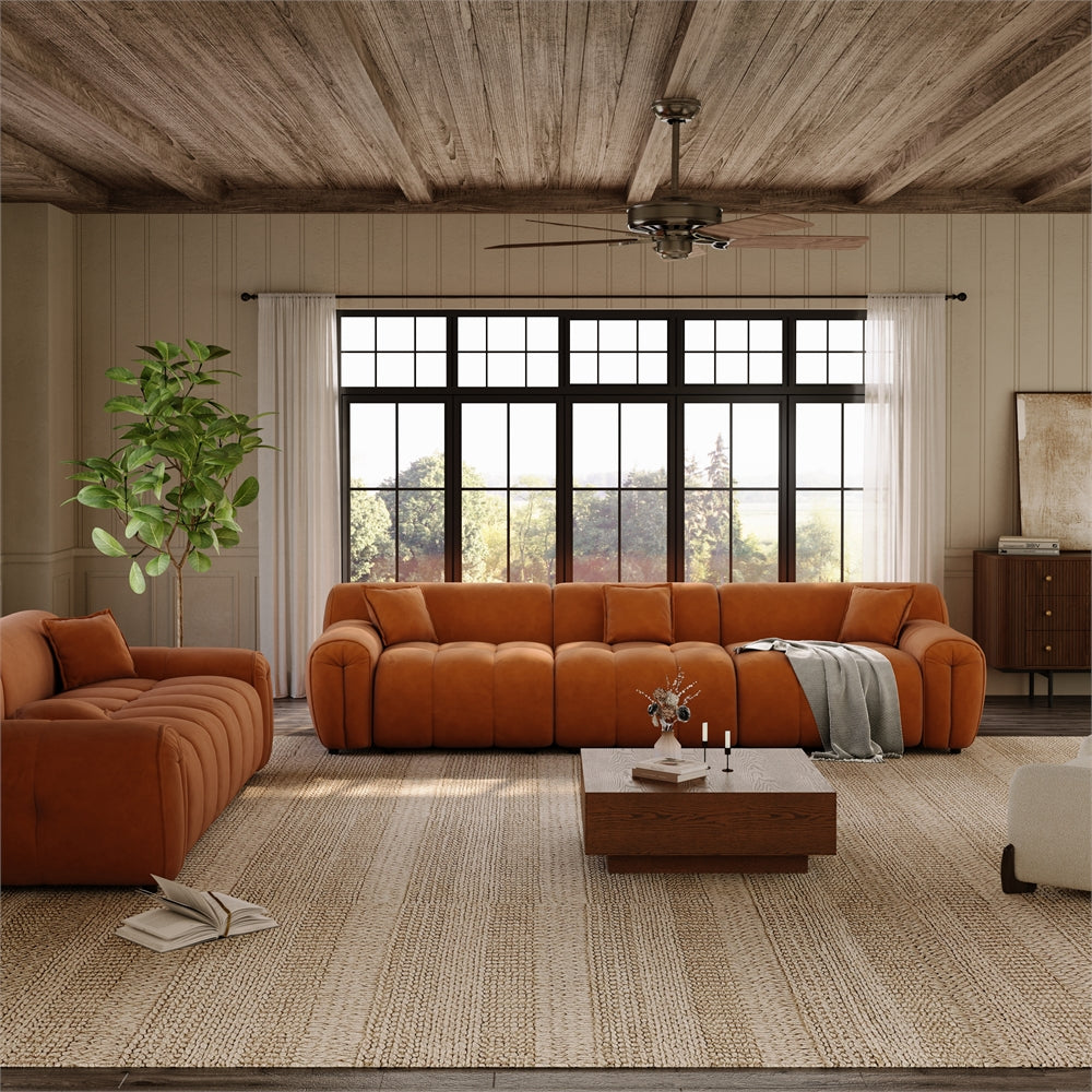 POVISON SF8201OV2V3 Mid-Century Tufted Retro Velvet Sofa Set