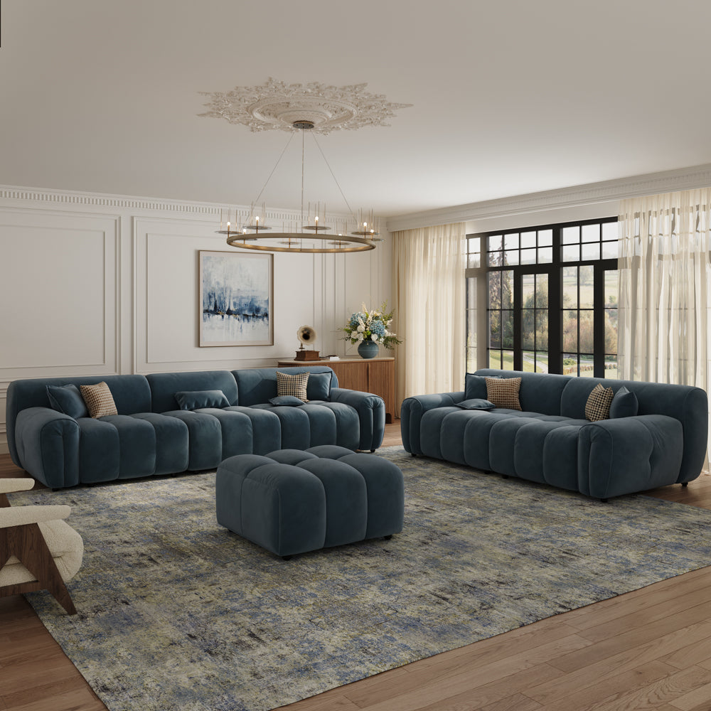 POVISON SF8201OV2V3 Mid-Century Tufted Retro Velvet Sofa Set