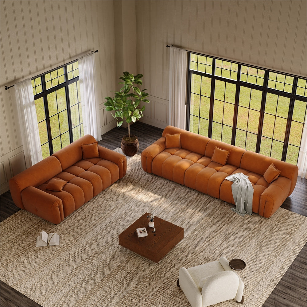 POVISON SF8201OV2V3 Mid-Century Tufted Retro Velvet Sofa Set