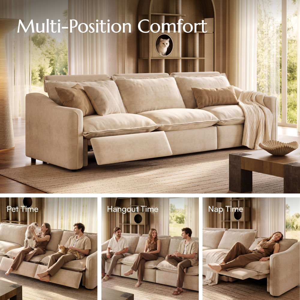 POVISON 121.9cm Modern Oversized Power Reclining Sofa Solid Wood