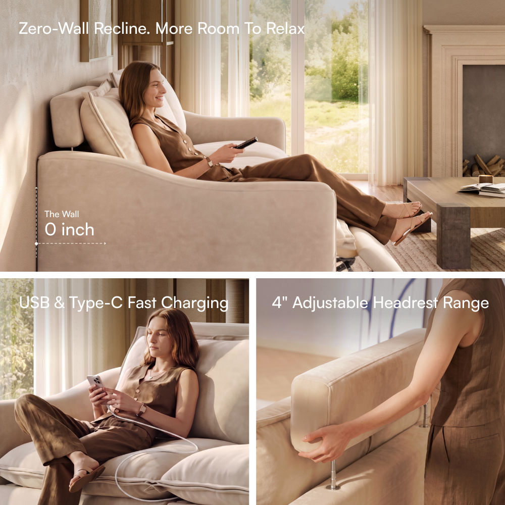 POVISON 121.9cm Modern Oversized Power Reclining Sofa Solid Wood